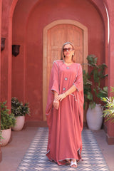 Embroidered CY Fabric Kaftan with Star & Pearl Details – Free Size