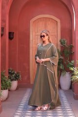Embroidered CY Fabric Kaftan with Star & Pearl Details – Free Size