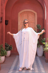 Embroidered CY Fabric Kaftan with Star & Pearl Details – Free Size