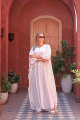 Embroidered CY Fabric Kaftan with Star & Pearl Details – Free Size