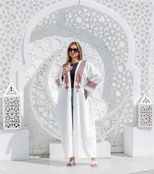 Free Size Linen Cardigan – Handcrafted Nubian Embroidery | Casual & Flowy Fit