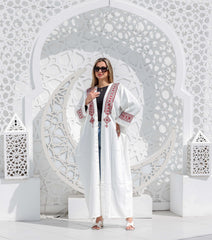 Free Size Linen Cardigan – Handcrafted Nubian Embroidery | Casual & Flowy Fit