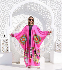 Wide Sleeve Crepe Cardigan - Fuchsia