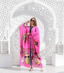 Wide Sleeve Crepe Cardigan - Fuchsia