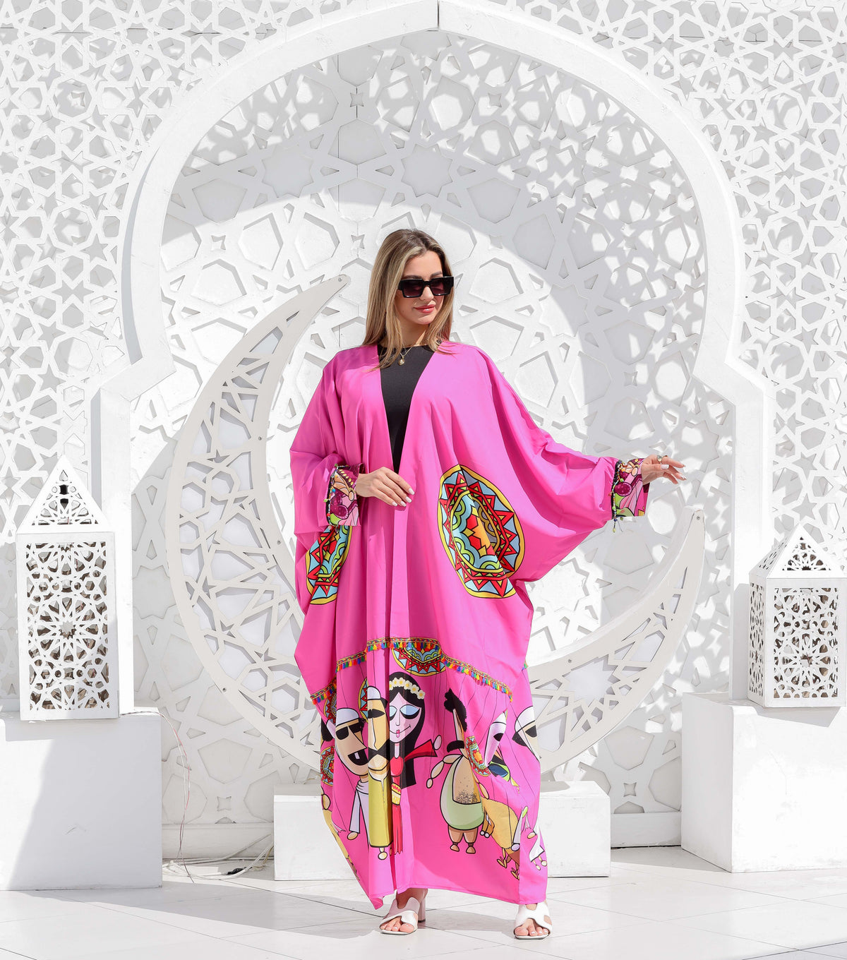 Wide Sleeve Crepe Cardigan - Fuchsia