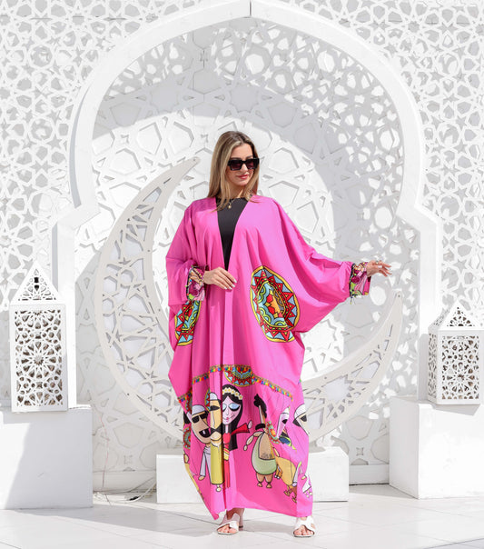 Wide Sleeve Crepe Cardigan - Fuchsia