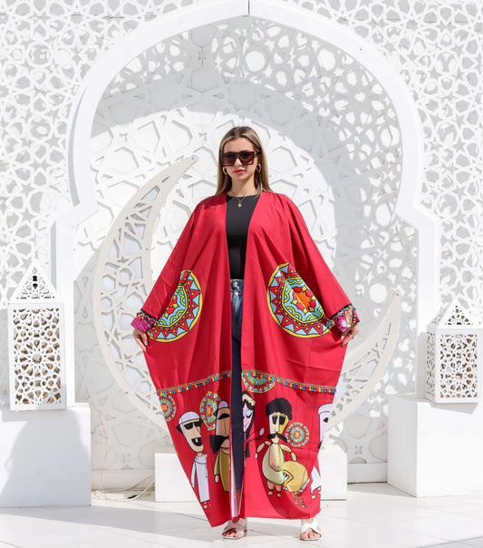 Wide Sleeve Crepe Cardigan - Red