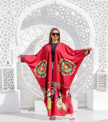 Wide Sleeve Crepe Cardigan - Red
