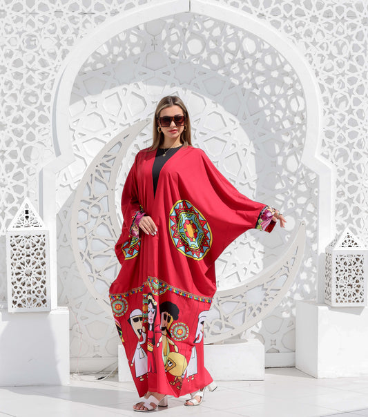 Wide Sleeve Crepe Cardigan - Red