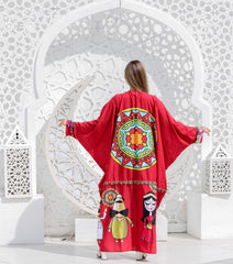 Wide Sleeve Crepe Cardigan - Red
