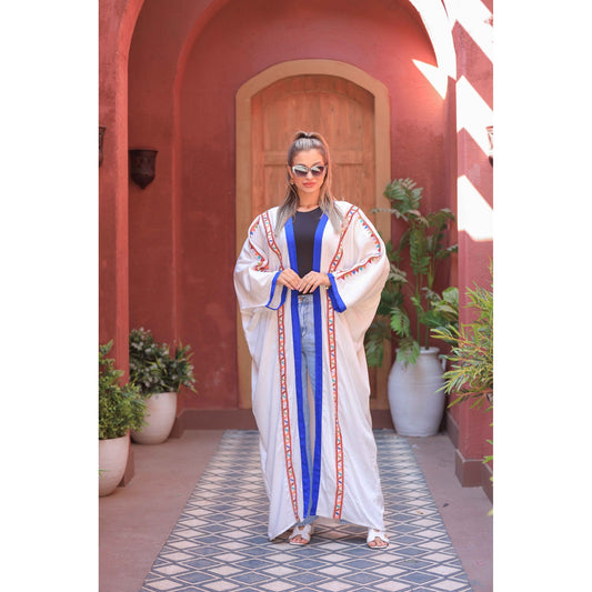 Nubian Embroidered Linen Cardigan – Free Size | Colorful & Casual