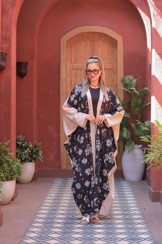 Printed Crepe Cardigan with Andalusian & Summer-Inspired Patterns – Free Size