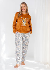 Velvet Bunny Pajama Set – Soft Pink Two-Piece with Printed Pants & Pockets