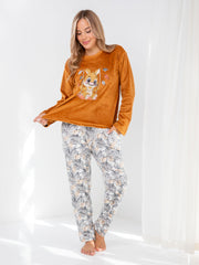 Velvet Bunny Pajama Set – Soft Pink Two-Piece with Printed Pants & Pockets