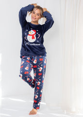 Velvet Snowman Pajama Set – Soft Green Two-Piece Winter Homewear