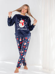 Velvet Snowman Pajama Set – Soft Green Two-Piece Winter Homewear