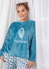 Feathery Velvet Pajama Set – Soft Lined Winter Wear