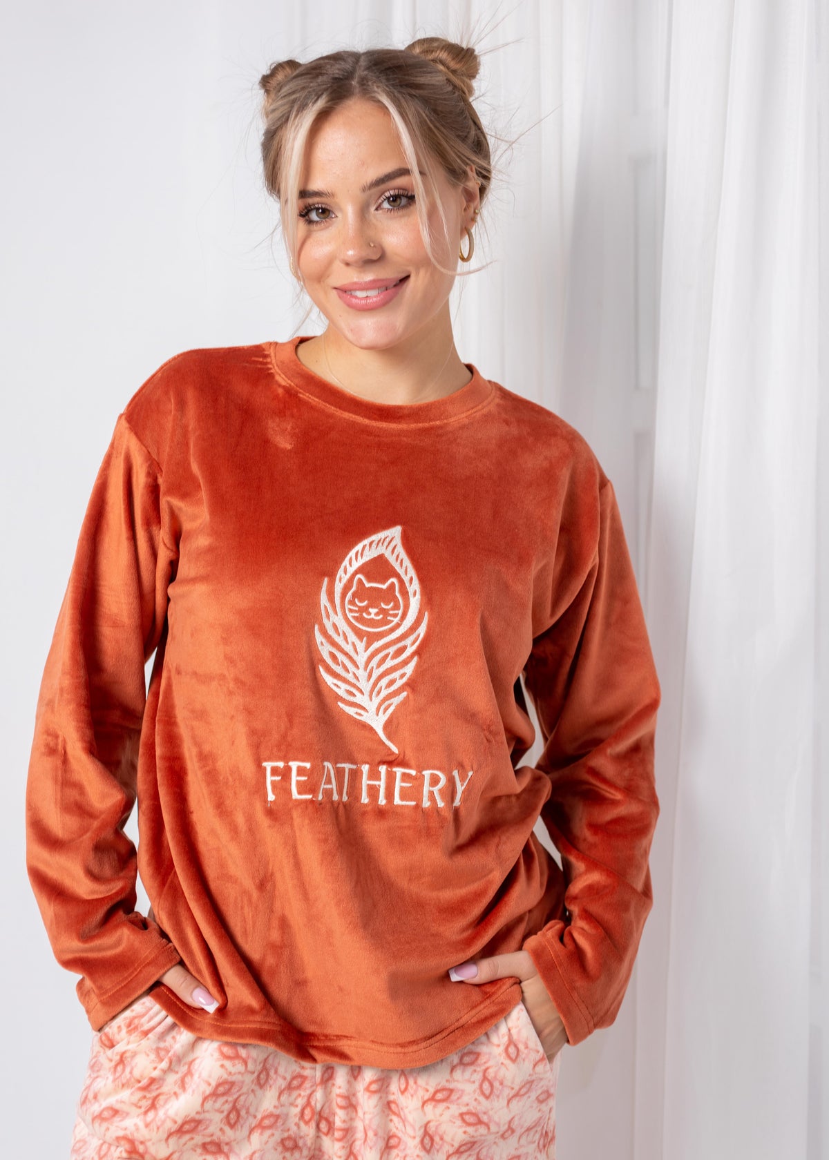Feathery Velvet Pajama Set – Soft Lined Winter Wear