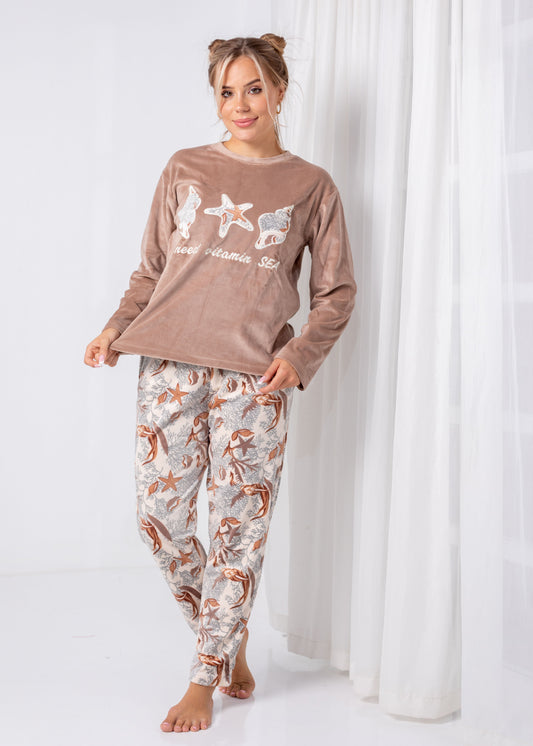 Padded Velvet Pajama Set – Starfish Print