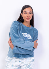 Blue Flower Velvet Pajama Set – Two-Piece Winter Homewear | Fulana Homewear