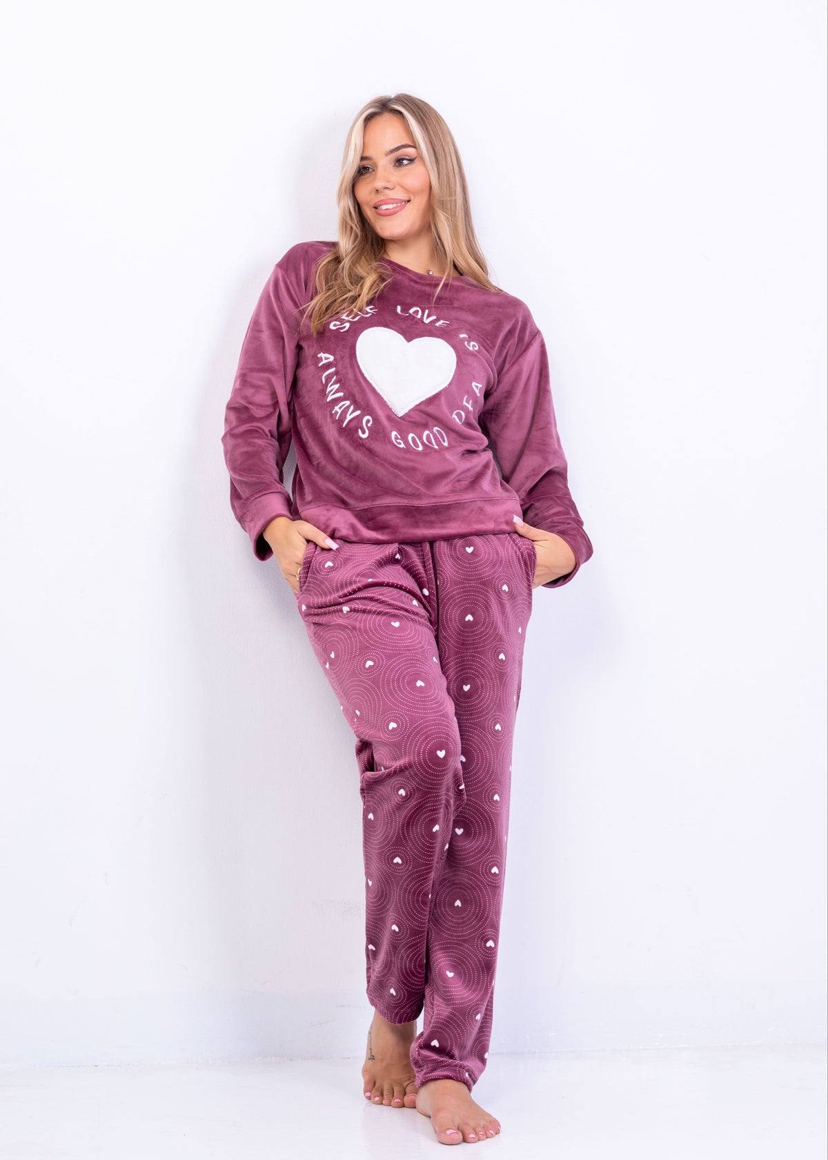 Self Love Velvet Pajama Set – Plum Heart Two-Piece | Fulana Homewear