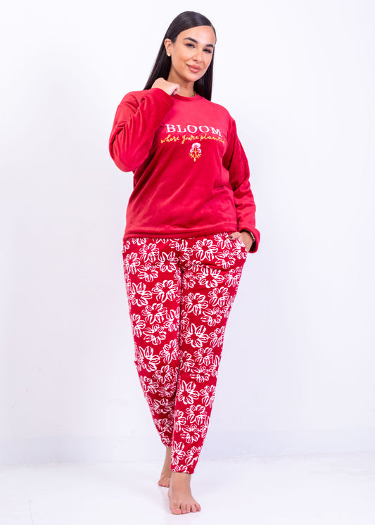 Bloom Velvet Pajama Set – Navy Floral Two-Piece | Fulana Homewear