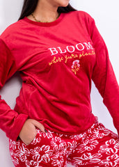 Bloom Velvet Pajama Set – Navy Floral Two-Piece | Fulana Homewear