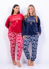Bloom Velvet Pajama Set – Navy Floral Two-Piece | Fulana Homewear