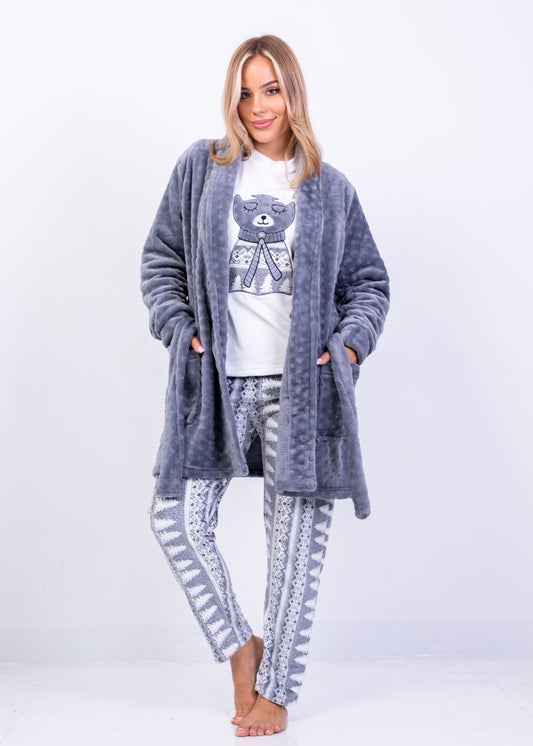 Winter Bear Velvet Pajama & Robe Set – 2 Pieces | Fulana Homewear