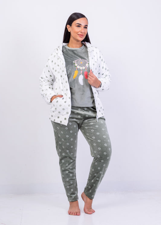Dreamcatcher Velvet Pajama Set with Hooded Jacket | Fulana Winter Collection
