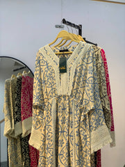Vibrant Cotton Summer Dress with Fixed Waist Tie & Lace Details – 4 Colors