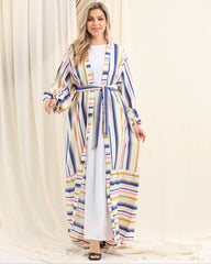 Striped Summer Linen Cardigan – Free Size with Belt