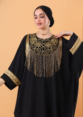 Royal Black Kaftan – Gold Embroidery & Fringe