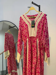 Vibrant Cotton Summer Dress with Fixed Waist Tie & Lace Details – 4 Colors