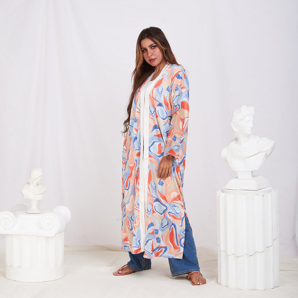 Elegant Satin Kimono – Vibrant Printed Design | Free Size