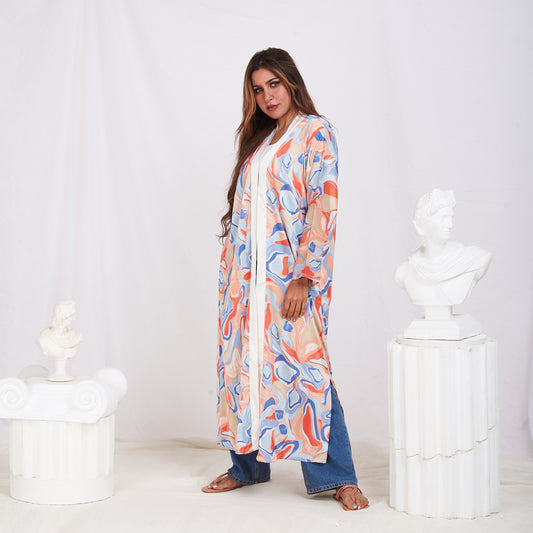 Elegant Satin Kimono – Vibrant Printed Design | Free Size