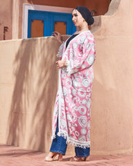 Printed Turkish Satin Kimono – Free Size | Lace Tassel Details