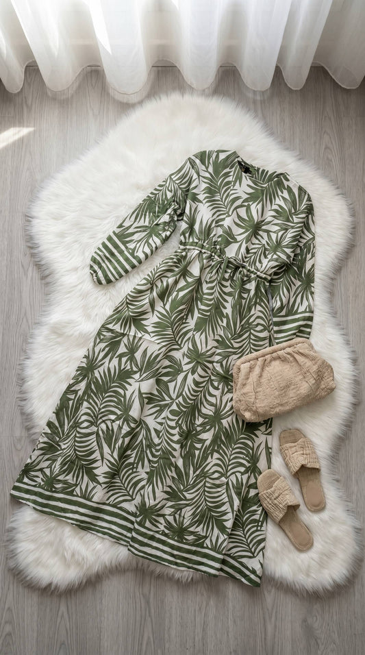 Linen Palm Print Dress