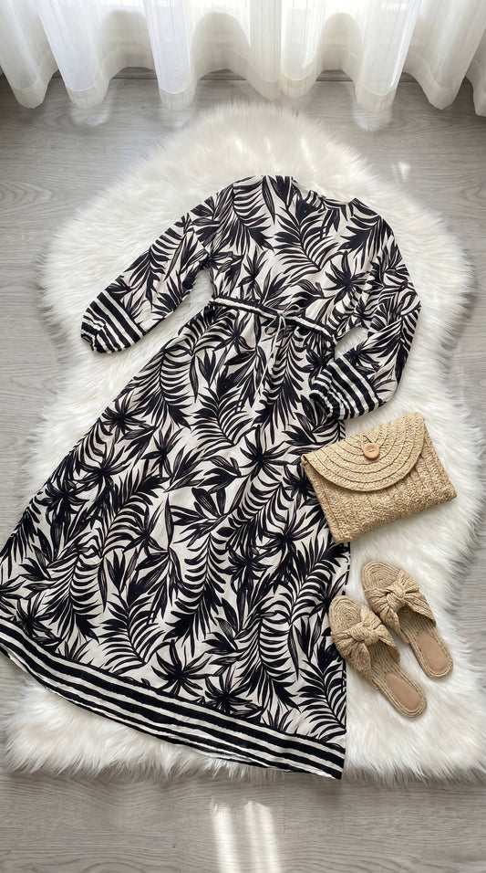 Linen Palm Print Dress