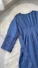 Blue Linen Dress with Embroidered Sleeves