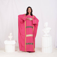 Free Size Summer Abaya – CY Fabric with Indian Trim & Gold Accents
