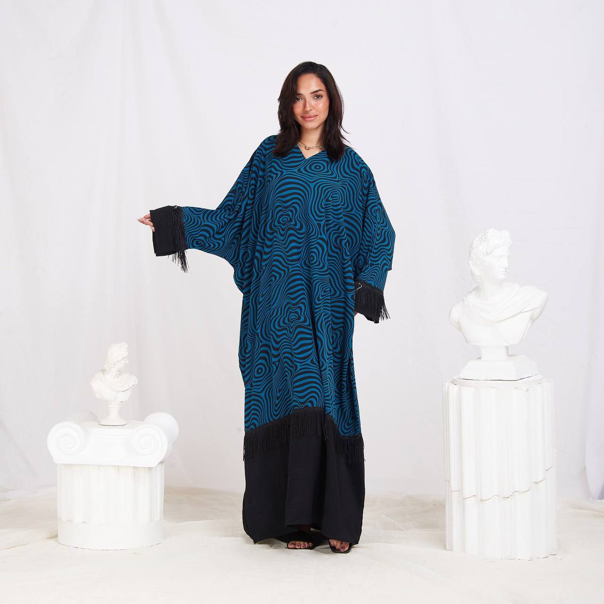 Boho-Inspired Free Size Summer Abaya – CY Cotton with Fringe Details