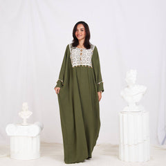 Elegant Free Size Summer Abaya – Soft Cotton CY with Handcrafted Lace Detail