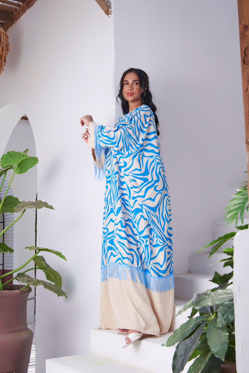 Boho-Inspired Free Size Summer Abaya – CY Cotton with Fringe Details