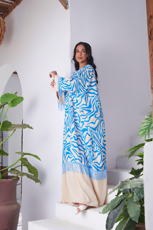 Boho-Inspired Free Size Summer Abaya – CY Cotton with Fringe Details