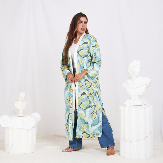 Elegant Satin Kimono – Vibrant Printed Design | Free Size