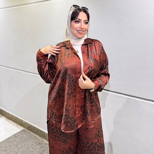 Premium Shimmering Satin Patterned Suit -2-Piece Set