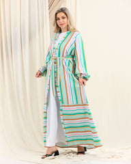 Striped Summer Linen Cardigan – Free Size with Belt