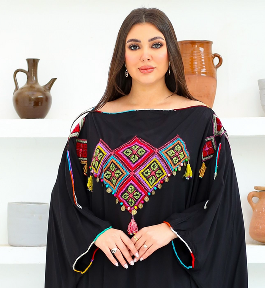 Handmade Embroidered Cotton Abaya – Free Size