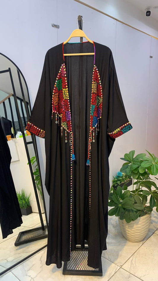 Hand-Embroidered Heritage Cardigan – Free Size | Tribal Collar Design